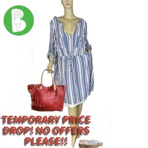 TORRID BLUE & WHITE DRAWSTRING WAIST SHIRT DRESS (4X)